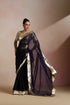 Klishaa Women Navy Blue Solid Pure Chiffon Saree with Lumpi Border