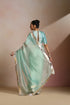 Sea Green Shimmer Organza Saree with Gold Border & Crop Blouse