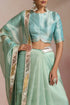 Sea Green Shimmer Organza Saree with Gold Border & Crop Blouse