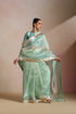 Sea Green Shimmer Organza Saree with Gold Border & Crop Blouse