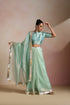 Sea Green Shimmer Organza Saree with Gold Border & Crop Blouse