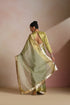 Olive Green Organza Silk Saree with Gold Zari Border & Blouse