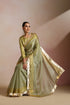 Olive Green Organza Silk Saree with Gold Zari Border & Blouse