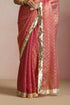 Peach Pink Silk Saree with Gold Zari Border & Sequin Booti