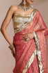 Peach Pink Silk Saree with Gold Zari Border & Sequin Booti