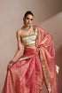 Peach Pink Silk Saree with Gold Zari Border & Sequin Booti