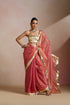 Peach Pink Silk Saree with Gold Zari Border & Sequin Booti