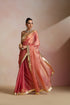Peach Pink Silk Saree with Gold Zari Border & Sequin Booti