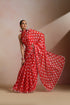 Red Silk Polka Dot Saree with Sequin Border & Halter Blouse