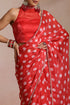 Red Silk Polka Dot Saree with Sequin Border & Halter Blouse