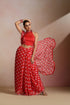 Red Silk Polka Dot Saree with Sequin Border & Halter Blouse