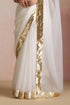 White Organza Silk Saree with Wide Gold Kasavu Border & Blouse