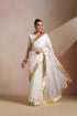 White Organza Silk Saree with Wide Gold Kasavu Border & Blouse