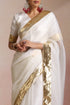 White Organza Silk Saree with Wide Gold Kasavu Border & Blouse