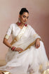 White Organza Silk Saree with Wide Gold Kasavu Border & Blouse