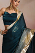Teal Blue Organza Saree with Gold Lampi Work