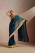 Teal Blue Organza Saree with Gold Lampi Work