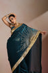 Teal Blue Organza Saree with Gold Lampi Work