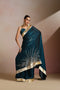 Teal Blue Organza Saree with Gold Lampi Work