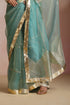 Sea Blue Organza Saree with Gold Lampi Lace Work