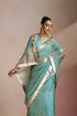 Sea Blue Organza Saree with Gold Lampi Lace Work