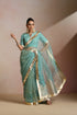 Sea Blue Organza Saree with Gold Lampi Lace Work