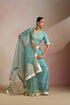 Sea Blue Organza Saree with Gold Lampi Lace Work