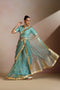 Sea Blue Organza Saree with Gold Lampi Lace Work
