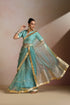 Sea Blue Organza Saree with Gold Lampi Lace Work
