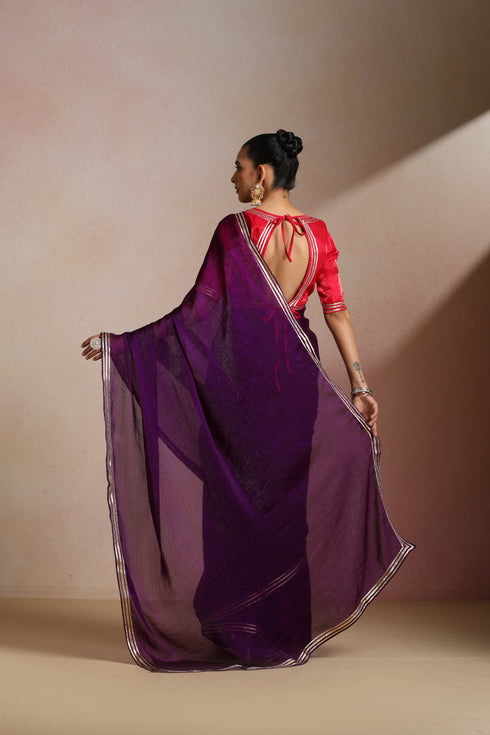 Purple Ombre Shimmer Saree with Gold Border (Saree Only)