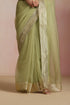 Light Green Organza Saree with Gold Striped Border (Saree Only)