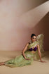 Light Green Organza Saree with Gold Striped Border (Saree Only)