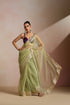 Light Green Organza Saree with Gold Striped Border (Saree Only)