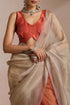 Beige Coral Ombre Organza Saree with Sleeveless Blouse