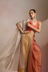 Beige Coral Ombre Organza Saree with Sleeveless Blouse