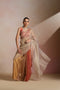 Beige Coral Ombre Organza Saree with Sleeveless Blouse