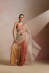 Beige Coral Ombre Organza Saree with Sleeveless Blouse