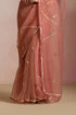 Peach Tissue Saree with Gold Foil Motifs & Geometric Lines