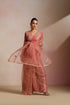 Peach Tissue Saree with Gold Foil Motifs & Geometric Lines