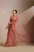 Peach Tissue Saree with Gold Foil Motifs & Geometric Lines