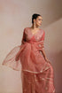 Peach Tissue Saree with Gold Foil Motifs & Geometric Lines