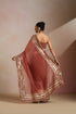 Rust Brown Crush Saree with Gold Striped Frilled Border