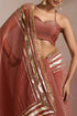 Rust Brown Crush Saree with Gold Striped Frilled Border
