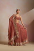 Rust Brown Crush Saree with Gold Striped Frilled Border