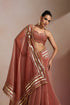 Rust Brown Crush Saree with Gold Striped Frilled Border