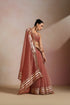 Rust Brown Crush Saree with Gold Striped Frilled Border