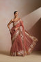 Rust Brown Crush Saree with Gold Striped Frilled Border