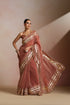 Rust Brown Crush Saree with Gold Striped Frilled Border