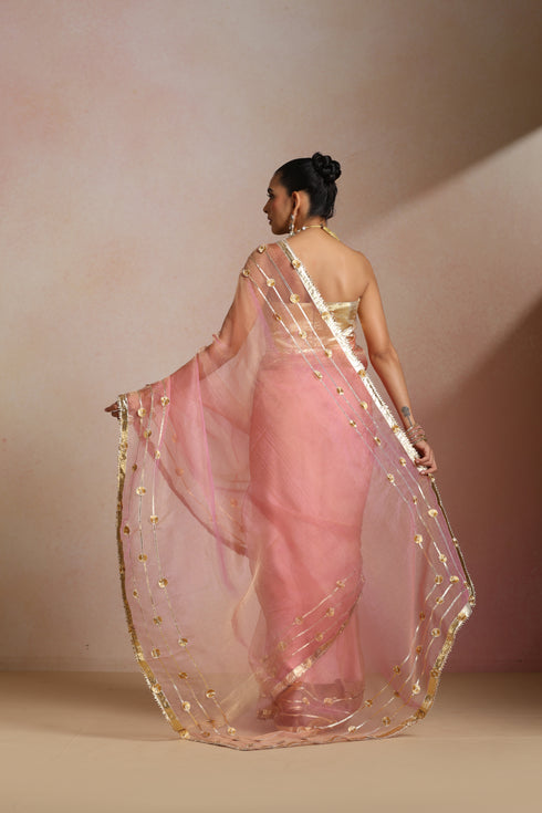 Pink Glass Tissue Organza Gotta Patti Saree