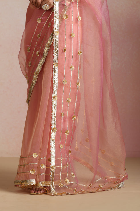 Pink Glass Tissue Organza Gotta Patti Saree